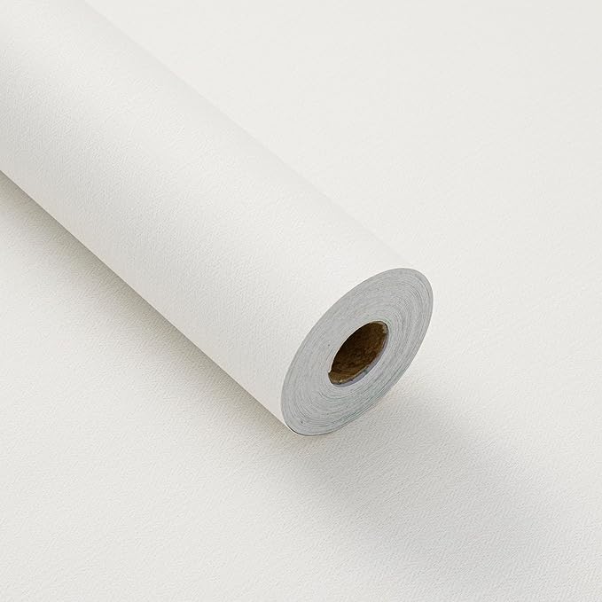 24"x393" White Grasscloth Peel and Stick Fabric Textured Contact Paper Linen Wallpaper Vintage Matte Frosted Waterproof Flax Seagrass Wallpaper for Bedroom Bathroom Kitchen (Off-White)