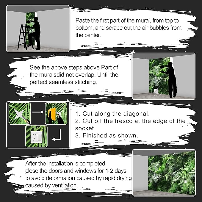 -Green Tropical Botanical Palm Leaf Wallpaper Large Wall Mural for Living Room Bedroom (Papel tapiz para pared de habitatacion) 108" x 75" (It's not Peel and Stick)