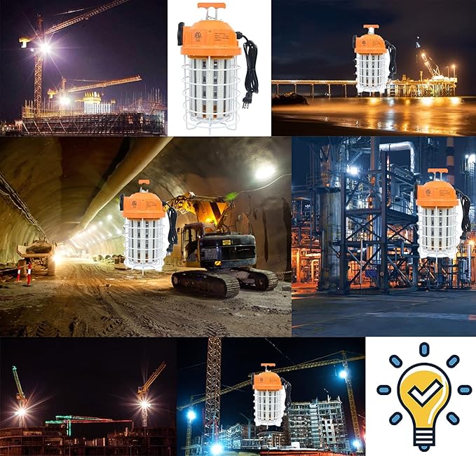 NS 150W LED Temporary Work Light Fixture,5,000K 24250 Lumen Daylight White,IP64 Dust & Waterproof,Portable Hanging Construction Lighting for Jobsite Indoor Outdoor Workshop Location