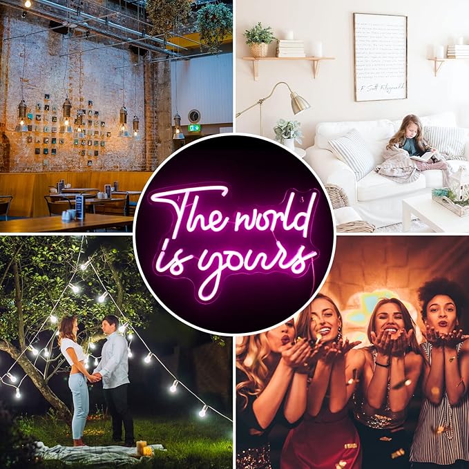 Lucunstar The World Is Yours Neon Signs Wedding Led Sign Pink Neon Light Up Party Bar Engagement USB Powered Led Sign for Wedding Decor Bedroom Signs for Wall Decor Light