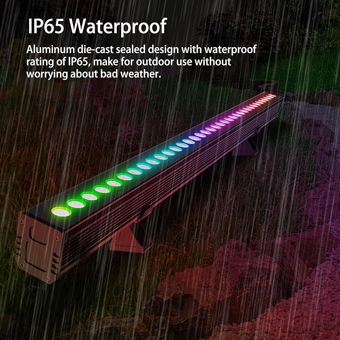 Linkable RGBCW LED Wall Washer Light, IP65 Waterproof Color Changing Light Bar for Outdoor Wall Wash, 180W Dimmable Uplight with APP & RF Remote Control, Music Sync, Timer