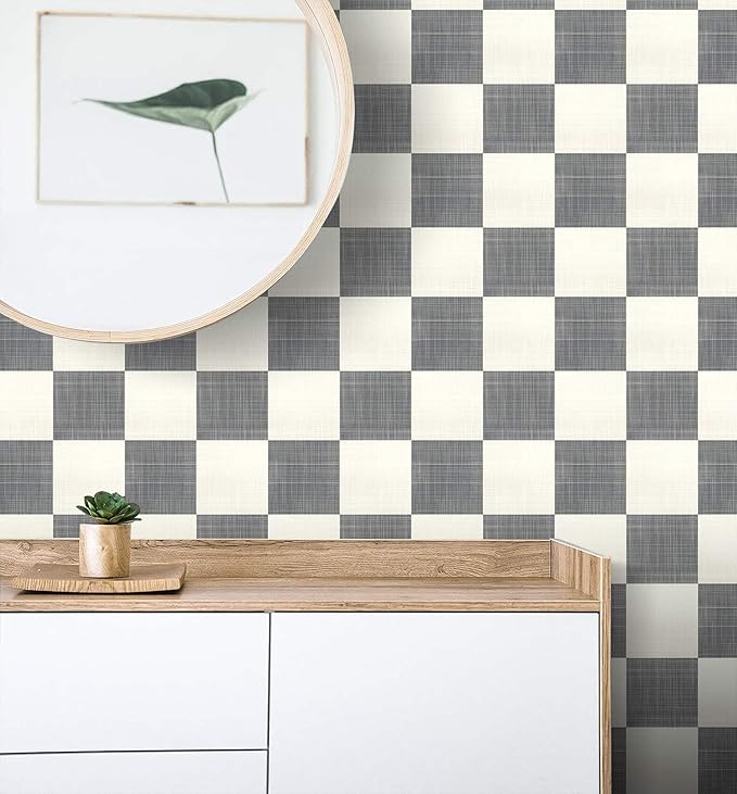 Buffalo Checkered Wallpaper – Modern Minimalist Black and White Plaid Peel and Stick Wallpaper, Self-Adhesive Vinyl for Home Decor, 17.7in x 118in