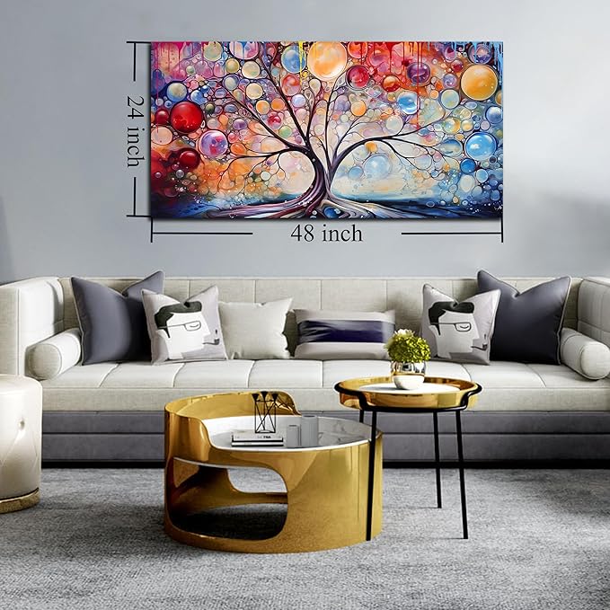 Modern Wall Art for Living Room Large Size - Tree Canvas Wall Art for Girls Bedroom Ready to Hang Size 24" x 48"