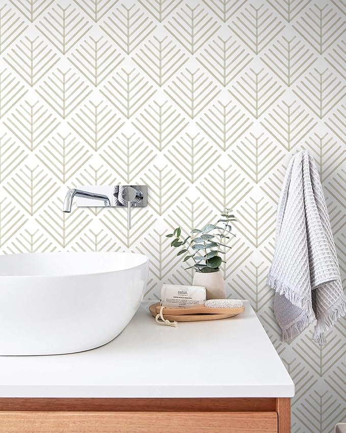 Heroad Boho Peel and Stick Wallpaper Beige Renter Friendly Wall Paper Peel and Stick Modern Contact Paper Neutral Geometric Wallpaper for Bedroom Bathroom Cabinets Decor Vinyl Waterproof 17.3"x59"