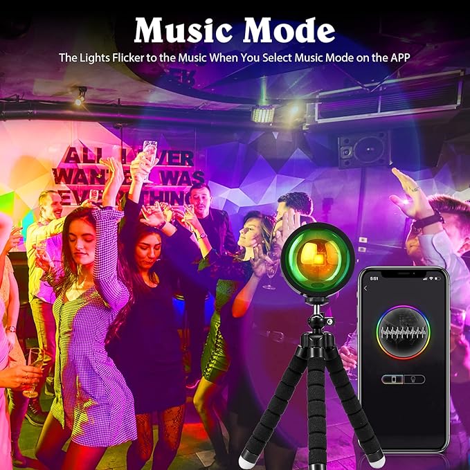 Sunset Lamp Projector, Multiple Colors with APP & Remote Control, 360 Rotation LED Sunset Projection Lamp for Photography/Party/Gift/Home Decor