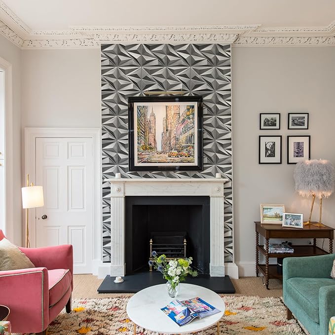 STICKGOO 33 Pack 3D Wall Panels for Interior Wall Decor, 12''x12'' Textured Accent Wall Panels, Brushed Silver Decorative Wall Panels for Living Room Bedroom Gaming Room