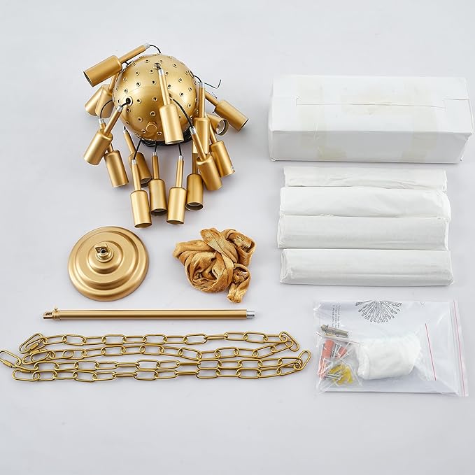 16-Light Gold Sputnik Chandeliers, 31" Starburst Firework Pendant Light fixtures, Mid-Century Modern Satellite Ceiling Lights for Dining Room, Kitchen, Bedroom, Living Room, E12