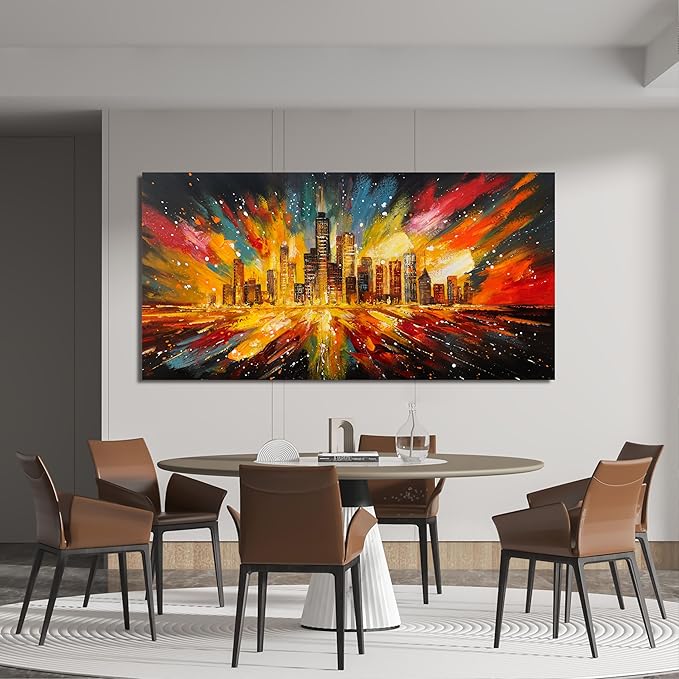 Canvas Wall Art Decor Large Wall Art Pictures for Living Room Large Artwork for Walls Modern Abstract Wall Art Prints Art Work for Wall Decor Colorful City Wall Art Bedroom Office Decor 29" X 58"