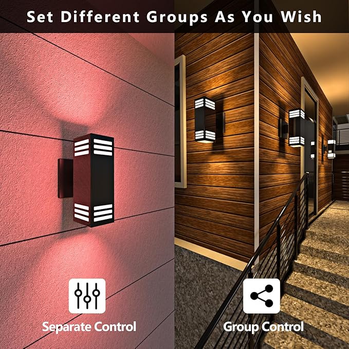 Modern Outdoor Wall Lights, Up and Down Color Changing Porch Lights,Cylinder Lights Outdoor Wall Sconce,Bronze Exterior Lighting Fixture Compatible with Smart Life & Tuya Smart