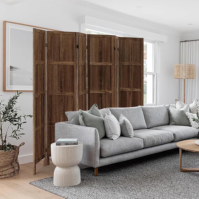 6 Panel Room Divider, 5.6Ft Wood Room Dividers and Folding Privacy Screens, Room Divider Wall Freestanding Room Partitions, Room Dividers Screen for Home Office Restaurant Bedroom, Dark Brown