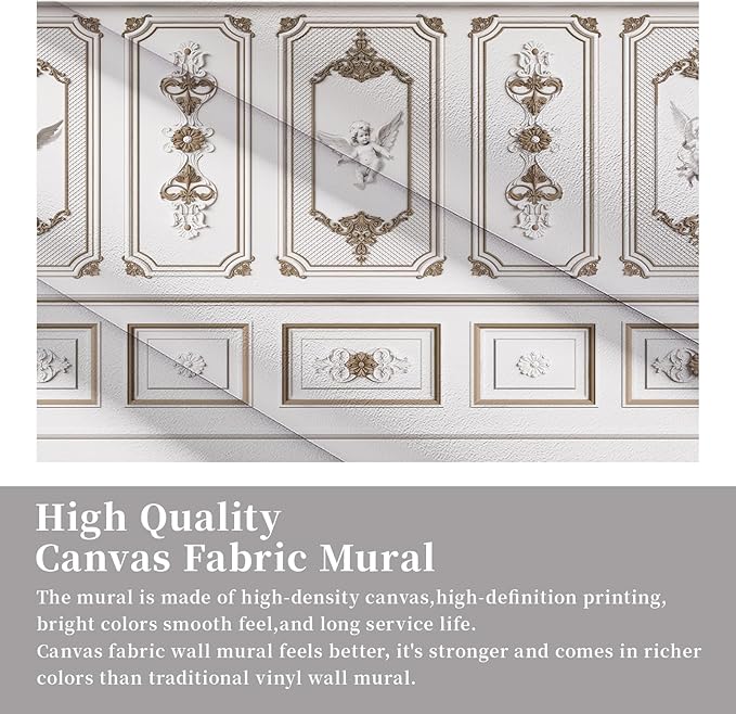 Large 3D Wallpaper Peel and Stick Vintage Rococo Style Architecture Mural 148" W x 110" H Brown White French Embossed Stereo Wall Mural 3D Stereo Wallpaper for Living Room Bedroom Sofa Background