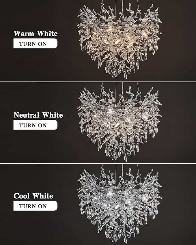 Modern Crystal Chandelier for Dining Room, 23.62" Chrome Tree Branch Chandeliers, 8-Light Luxury K9 Crystal Round Chandeliers for Kitchen Island Living Room