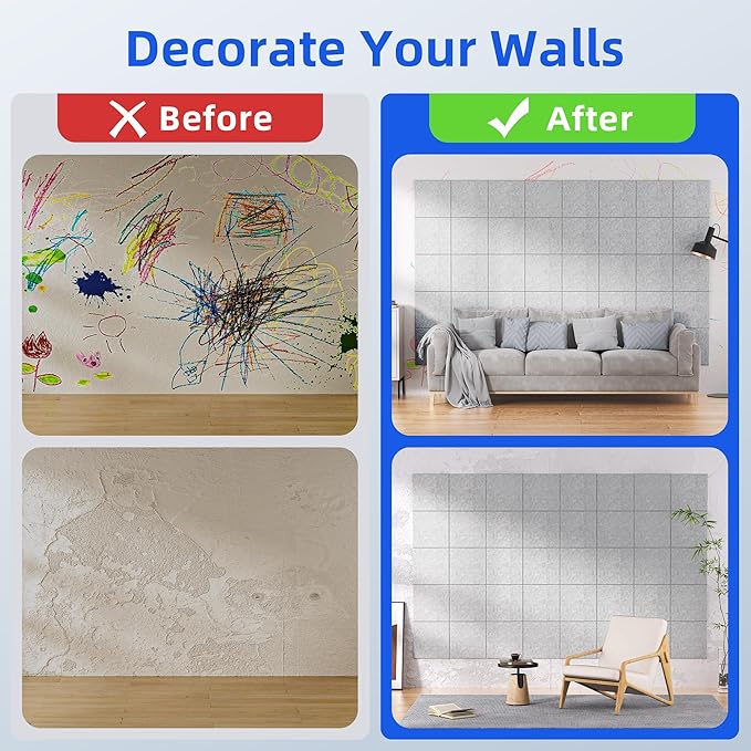 20 Pack Acoustic Panels with Self Adhesive, 12" X 12" X 0.4" High Density Sound Proof Foam Panels for Walls, Soundproof Wall Panels, Square Sound Absorbing Panels for Home Studio Office Decor - Grey