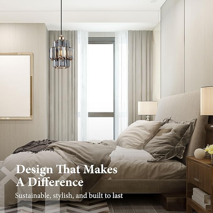 Modern Crystal Chandelier, 6"x7" Classic Crafted Pendant Light, Glass & Metal Hanging Light for Innovative Small Space Use in Dining Room, Kitchen Island, Bedroom, Living Room-Golden Mist