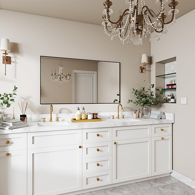 Matte Black Framed Bathroom Mirror, 55x30 Inch Rectangular Vanity Mirror, Large Rectangle Wall Mirror, Anti-Rust, Tempered Glass, Shatter-Proof, Easy to Install Vertically or Horizontally