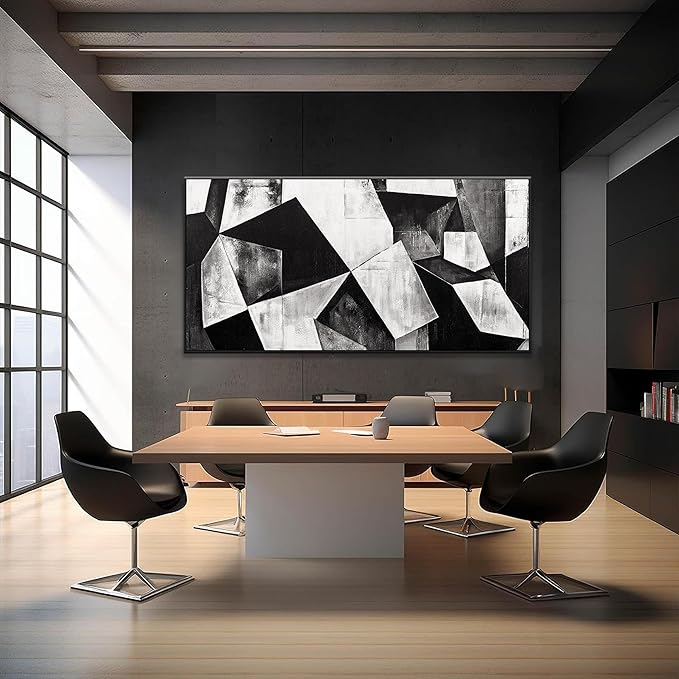 Large Abstract Wall Art Black And White Wall Art Geometric Color Block Line Wall Painting Artwork Canvas Art Wall Decor Simple Picture Artwork For Living Room Bedroom Office Home Wall Decor 29"X 58"With Framed