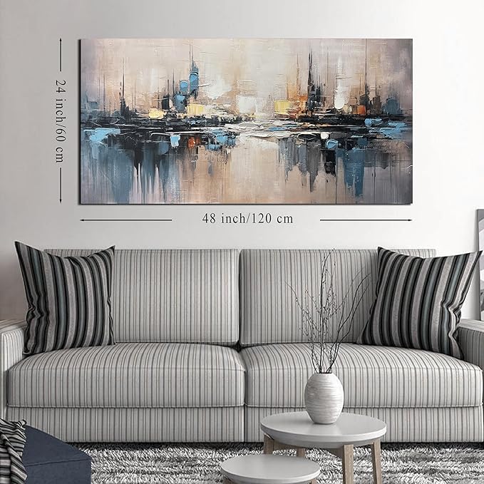 Blue Abstract Wall Art Decor Large Pictures for Living Room Blue and Gray White Bedroom Bathroom Office Decor Size 24 x 48 Inches