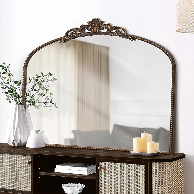 Micasso Large Bronze Vintage Mirror: 40"x 30" French Baroque Antique Mirror - Traditional Ornate Decorative Wall Mounted Arched Mirrors for Wall/Mantel/Entryway/Hallway - Home Decor for Living Room