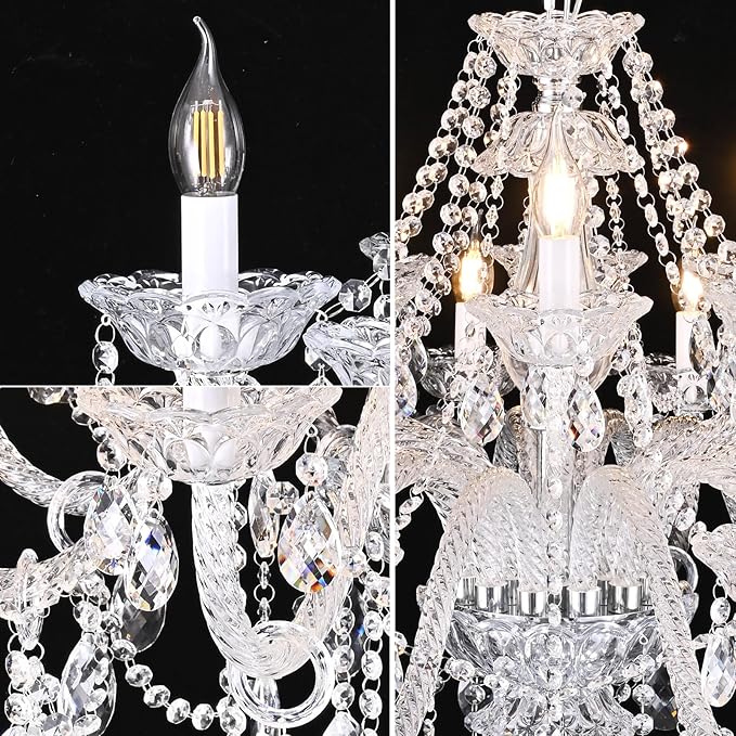 18-Light Double Layer Crystal Chandelier Transparent Modern Ceiling Pendant Light with K9 Crystal for Living Room Dining Room Bedroom Kitchen (Clear 18)