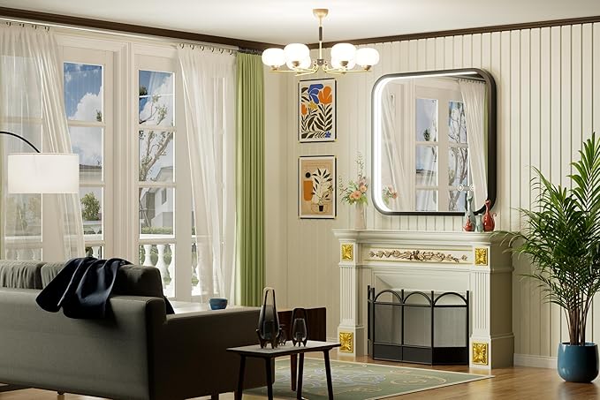 30x30 Inch Black LED Bathroom Mirror, 3000K/4500K/6000K, Framed Lighted Bathroom Vanity Mirror with Lights, Anti-Fog, Stepless Dimmable, Memory, Wall Mounted, Horizontal/Vertical