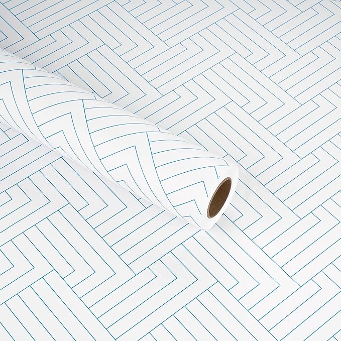 Blue White Geometric Peel and Stick Wallpaper Self Adhesive Geometric Contact Paper for Walls Striped Wallpaper Peel and Stick Modern Accent Wallpapers for Bedroom Kitchen Bathroom 17.5"x120"