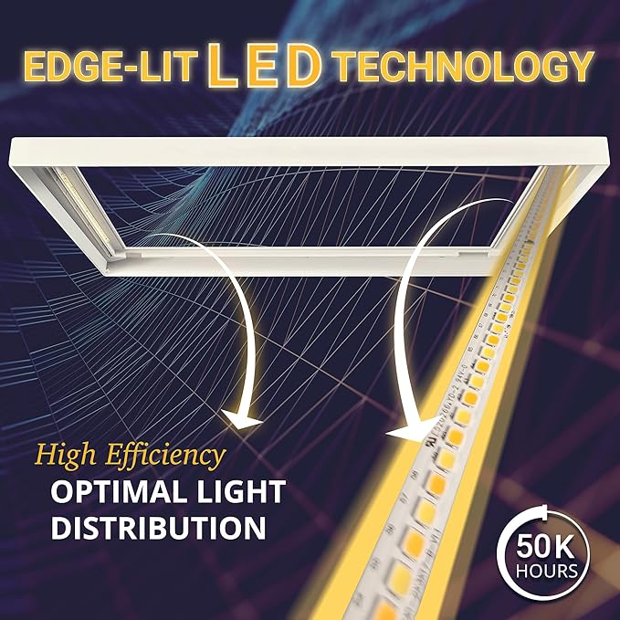 NUWATT 2 Pack 1x4 FT LED Surface Mount Panel 120-277V Universal Voltage, 3CCT 3000K/4000K/5000K Selectable, 4000LM, 40W, Internal Driver, 0-10V Dimmable, 12x48 Inch Flush Mount Ceiling Light, 1" Thick