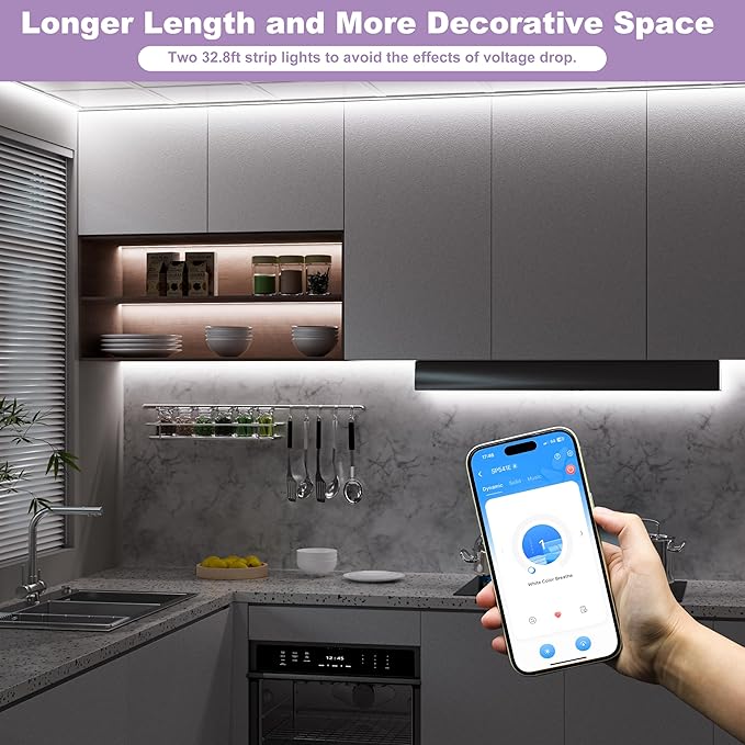 MIWISE COB LED Strip Lights 65.6ft/20m,UL-Listed CRI 90+ Dimmable 6000K Daylight White Super Bright,with APP Control/RF Remote,Work with Alexa/Google,for Cabinet/Bedroom/Kitchen DIY Lighting Projects