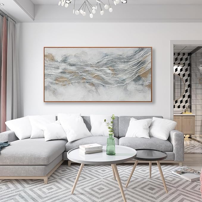 Abstract Wall Art Framed Home Artwork Decor Simple Modern Art Pieces With Gold And Gray Textures Modern Minimalist Canvas Painting Living Room Decor For Bedroom Office Wall Decor 24"X 48"