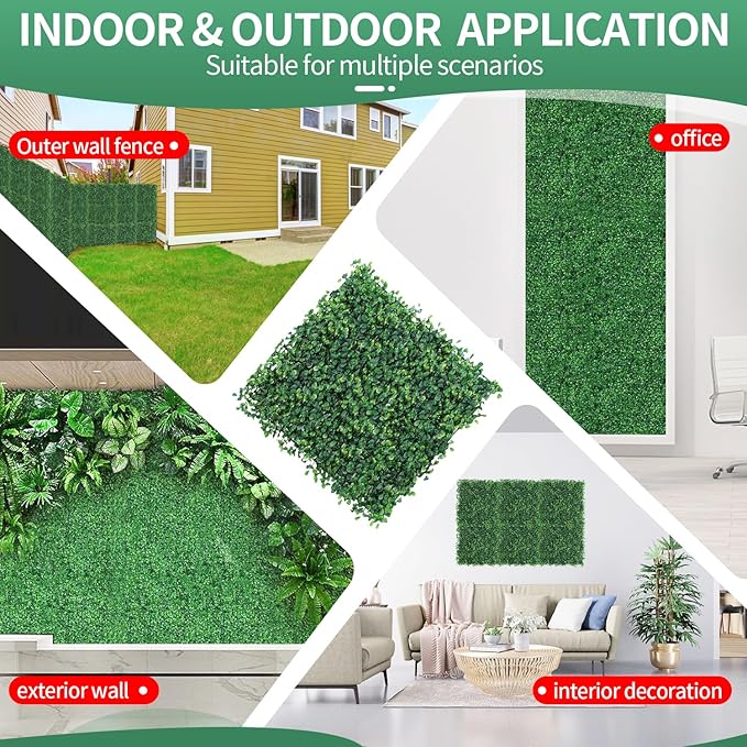 Artificial Grass Wall Panels, 8 PCS 10"x10" Boxwood Hedge Wall Panels with 100 Zip Ties, Boxwood Panels Backdrop for Outdoor Indoor Decorative Garden Fences Backyard Patio Privacy Hedge