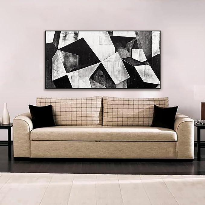 Canvas Art Wall Decor Print Black And White Abstract Wall Art For Living Room Pictures Geometric Color Block Abstract Wall Decor Painting Picture For Bedroom Home Artwork 24 X 48 In With Framed