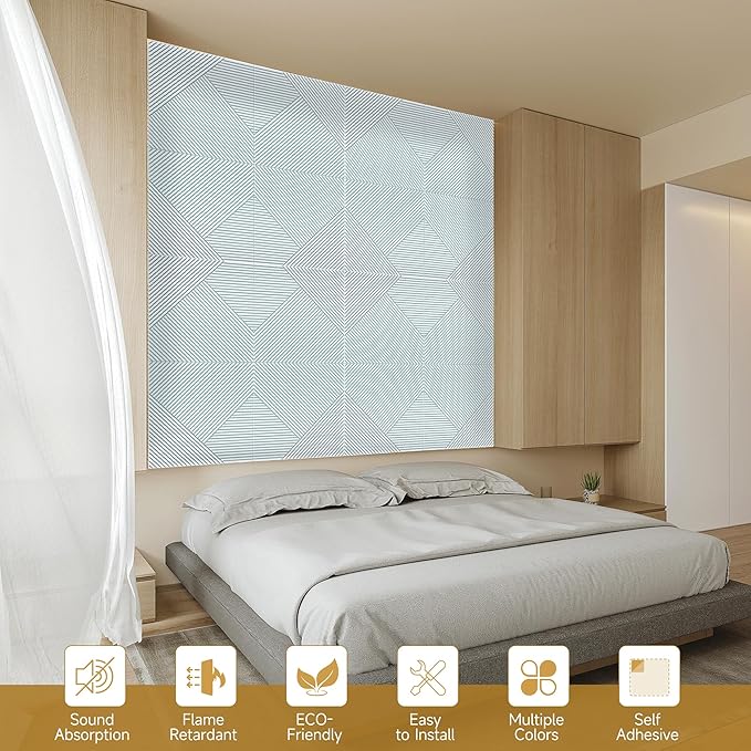 Acoustic Panels for Wall and Ceiling - 6 Pack 2'x2'x0.4",Self-Adhesive 3D Decorative Wall Panels,White