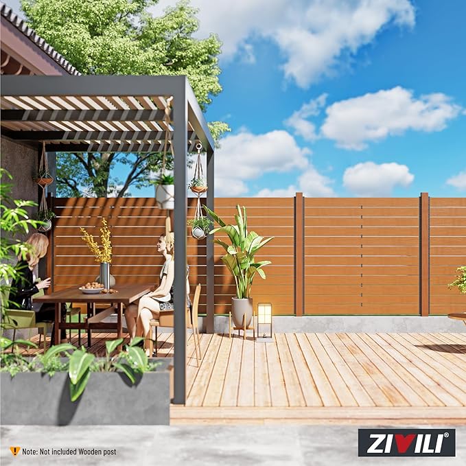 6FT No Dig Privacy Metal Fence Post for Wood Slat U-Shape,Black Line Post Outdoor Privacy Fence Panels Butt-Joint 2Pack