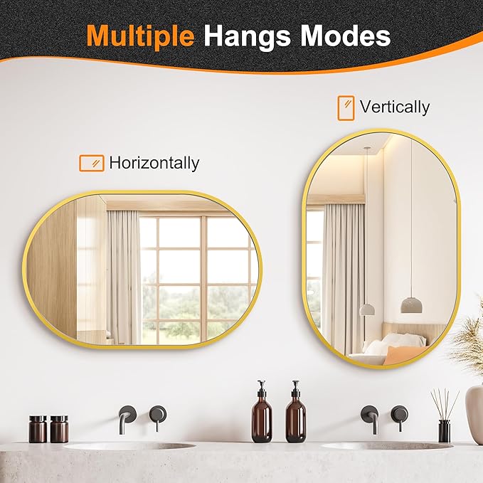 Bathroom Mirror for Wall, 36''x24'', Gold Oval Mirror for Bedroom Entryway Bathroom, Metal Framed Vanity Mirror(36''x24'', Gold)