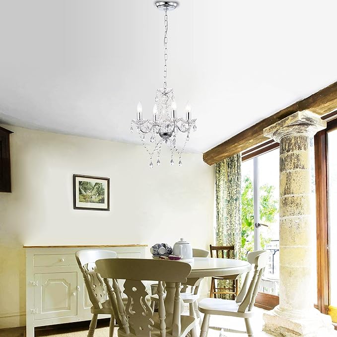 LaLuLa Chrome Chandelier Modern Mini Acrylic Crystal Chandelier Lighting 4 Light Candle Style Chandeliers for Dining Room