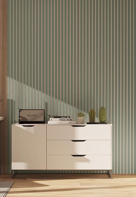 Alamosa Acoustic Paneling - 106' x 12.6' Soundproof 3D Slat Panels (Set of 20) in Green with White Base