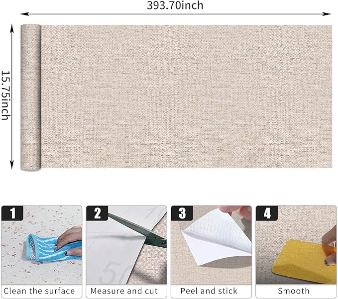 15.75"x393.7" Beige Wallpaper Peel and Stick Removable Grasscloth Textured Wall Paper Self Adhesive Cabinets Drawers Bookshelves Contact Paper Thickened Waterproof Shelf Vinyl Roll
