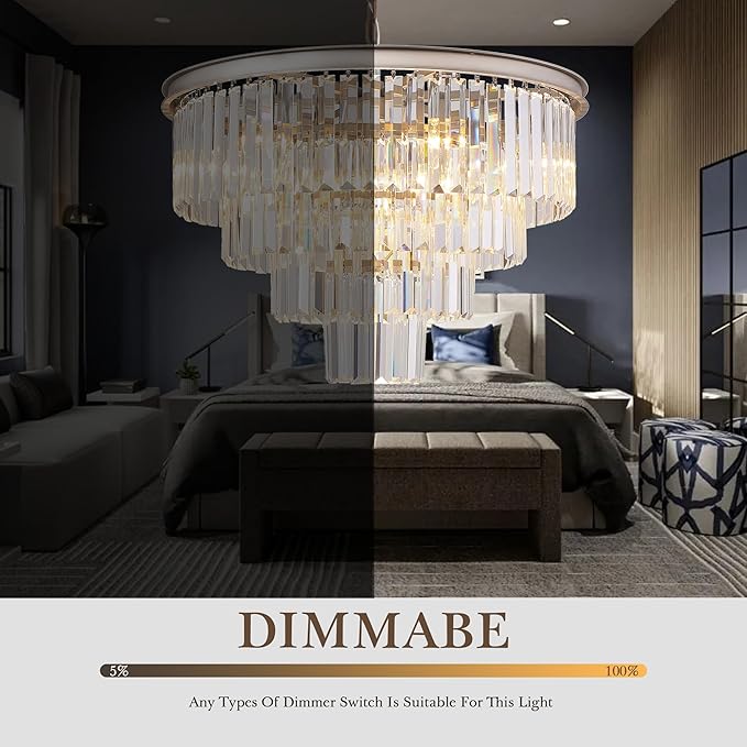 5 Lights Crystal Modern Nickel Chandeliers Pendant Ceiling Light 4-Tier Chandelier Lighting for Dining Room Living Room Bedroom Entryway