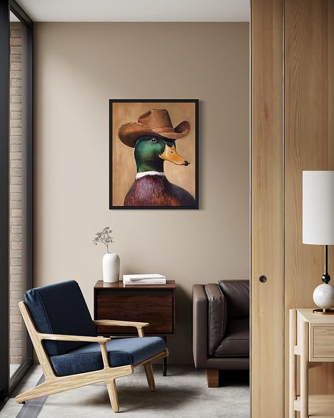 Mallard Duck Cowboy Art Print Poster Wall Art, Western Country Farmhouse Wild West for Bedroom, Bathroom, Living Room Art Decor 58 (Mallard Duck, 8 x 10 inches, Unframed)
