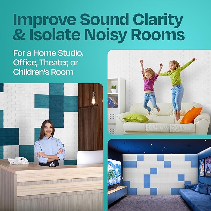 Acoustic Panels 18-Pack - Soundproof Wall Panels 12"X12"X0.4" Brick Style - Premium Sound Dampening - Easy Self-Adhesive Installation - White