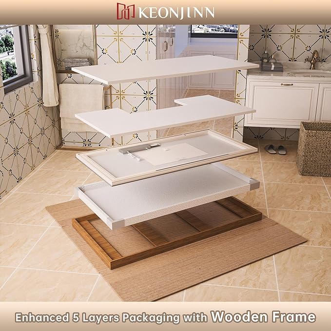 Keonjinn Bathroom Mirror with Lights 47.6" x 35.8" with Backlit and Front Light, Stepless 3 Colors Temperature Dimmable LED Bathroom Mirror, UL Listed LED Driver, Tempered Glass Lighted Vanity Mirror