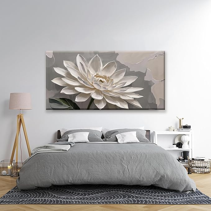 Large Wall Art For Living Room Floral Wall Art Decor Modern Canvas Art Wall Decor 29" X 58" Painting White Flower Wall Art Picture For Bedroom Home Office Home Artwork