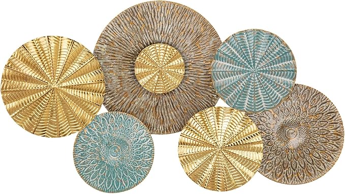 Arborus Vintage Floral Metal Wall Art - Gold and Turquoise Decorative Sculpture for Home & Office Decor (39.4" x 23")