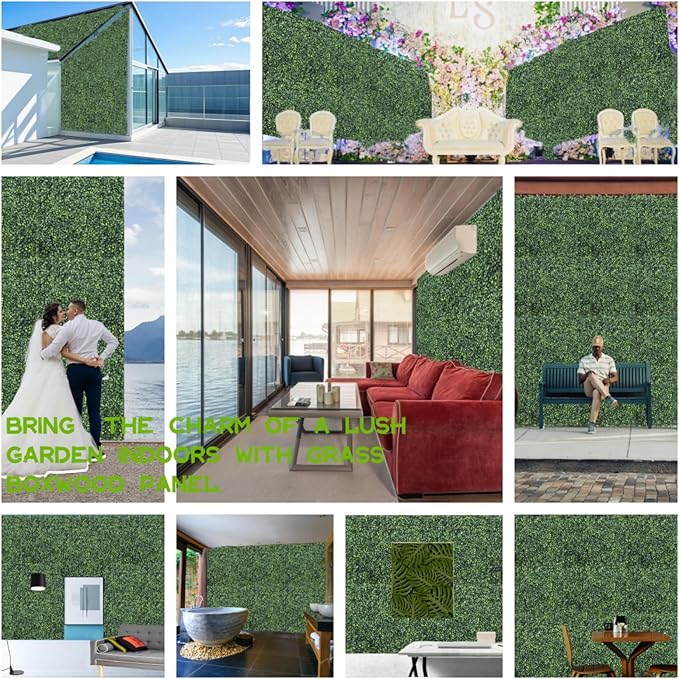 Grass Wall Panels 12Pcs 20"x 20" Artificial Boxwood Hedge Wall Realistic UV-Resistant Easy Install for Indoor Outdoor Privacy Fence & Garden Decor, Party Balcony and Backyard