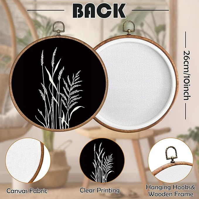 BCUANGD Vintage Floral Round Wall Art Decor - Rustic Retro Flowers Botanical Wall Art Canvas Frame Artwork Prints, Black Mid Century Modern Round Wall Hanging Decorations for Home Bedroom, 10"x10"