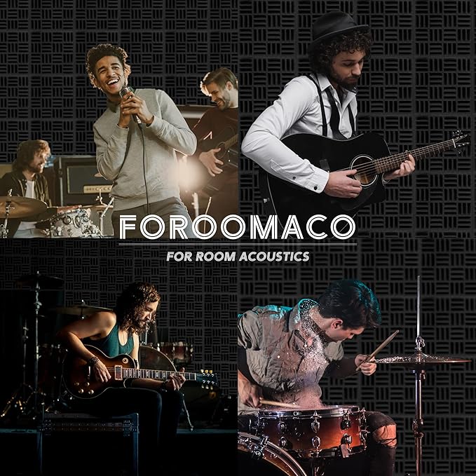 12 Pack Sound Proof Foam Panels for Walls, 12.6x12.6x2 Inches Grid Style Acoustic Panels for Home Studio Acoustic Treatment (Black)