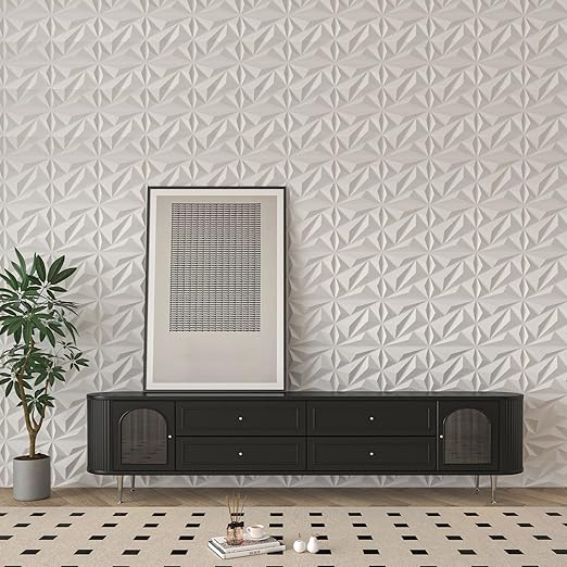 Art3dwallpanels 33 Pack 3D Wall Panel Diamond for Interior Wall Décor, PVC Flower Textured Wall Panels for Living Room Lobby Bedroom Hotel Office, White, 12''x12'' Cover 32.Sq.Ft.