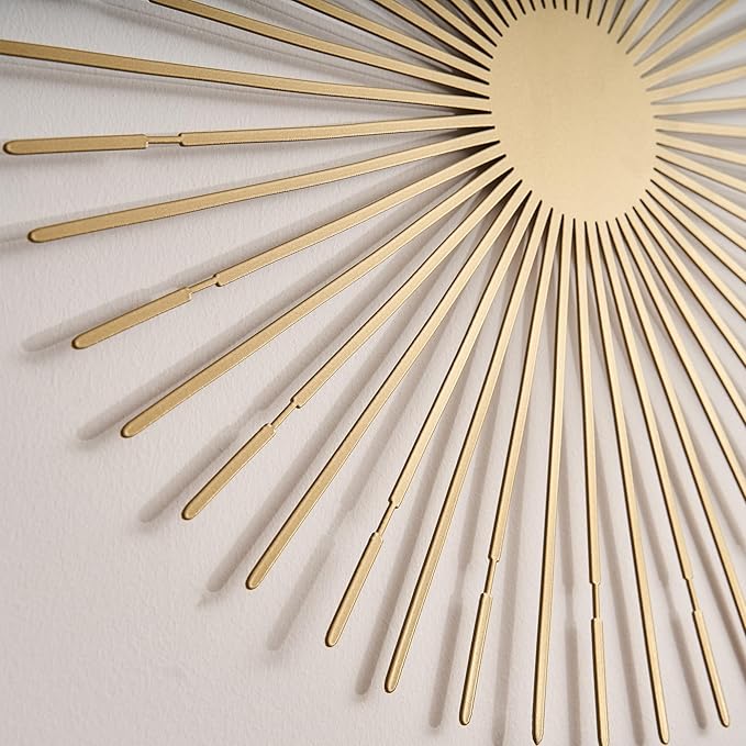 NEODECO Sun Rays-Triple Metal Wall Art, Geometric Sun Decor, Metallic colors, Large 3D wall sculpture, model BCD, Set of 3 (Gold, Large)