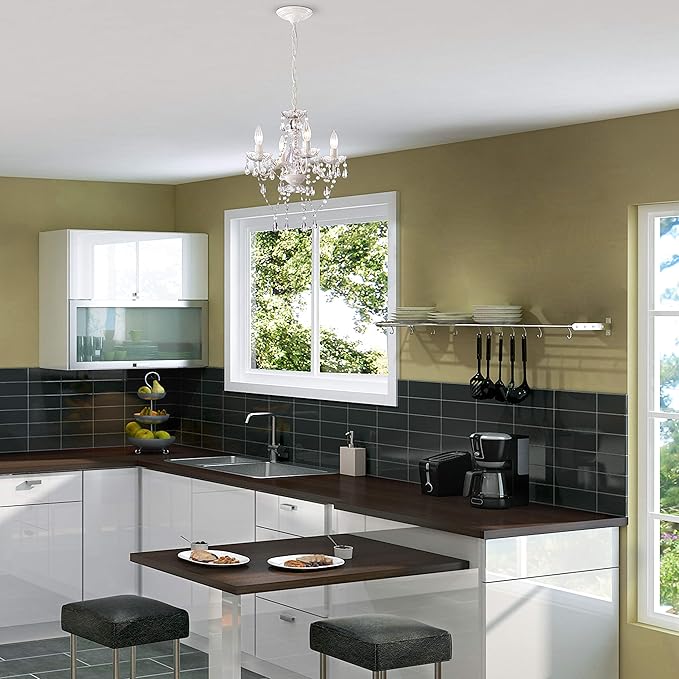 LaLuLa White Chandelier Mini Crystal Chandelier Lighting Hardwired Small Acrylic Chandelier 4 Light Modern Pendant Light Fixtures for Bedroom