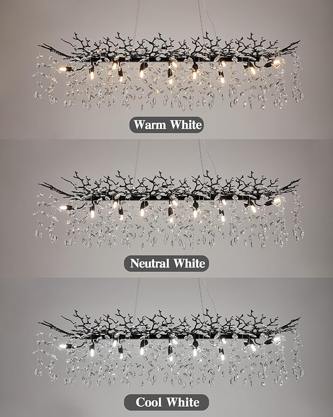 Modern Tree Branch Chandelier for Dining Room, 16 Lights Rectangular 59" Crystal Black Chandeliers for Kitchen Island Dining Room Living Room