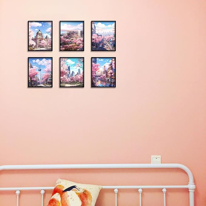 Luodroduo Japanese Wall Art Set of 6 Japan Rural Architecture Abstract Scenery Illustration Wall Decor Countryside Streets Canvas Art Poster for Living Room Bedroom Wall Art (E, 8"x10" UNFRAMED)